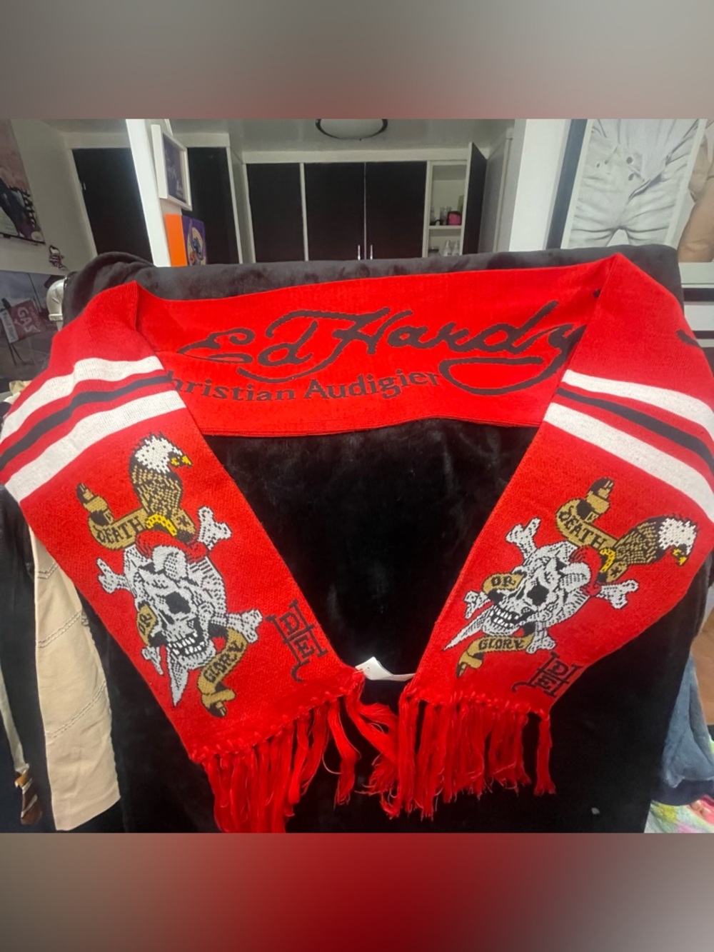 Ed Hardy x Christian Audigier Death or Glory Graphic oversized scarf